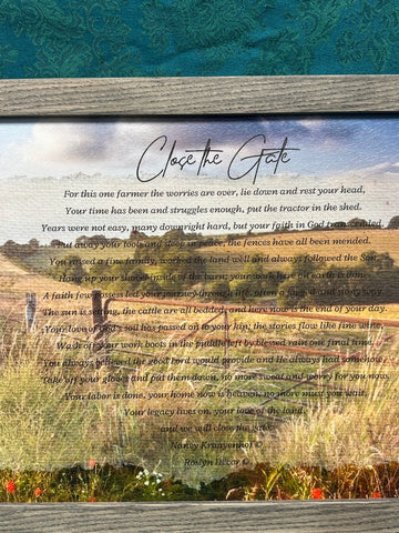 Wooden picture. Close the gate for this Farmer.
